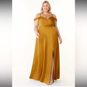 Azazie Butterscotch Off-Shoulder Maxi Dress